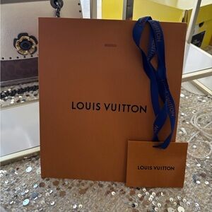 Louis Vuitton EMPTY Orange Gift Bag with Blue Ribbon
